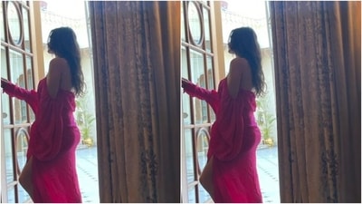 Gabriella's gown cascaded to a bodycon ensemble with gathered up details and a thigh high slit. (Instagram/@gabriellademetriades) Gabriella's gown cascaded to a bodycon ensemble with gathered up details and a thigh high slit. (Instagram/@gabriellademetriades)