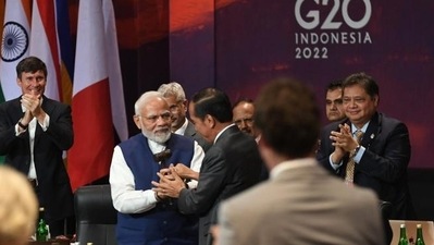 Indonesian President Joko Widodo symbolically hands over the G20 presidency to Prime Minister Narendra Modi in Bali earlier this month. (MEA India) Indonesian President Joko Widodo symbolically hands over the G20 presidency to Prime Minister Narendra Modi in Bali earlier this month. (MEA India)