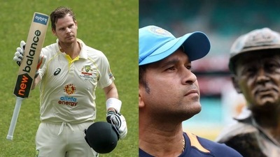 Smith ended the innings unebaten on 200 (AP/Getty) Smith ended the innings unebaten on 200 (AP/Getty)