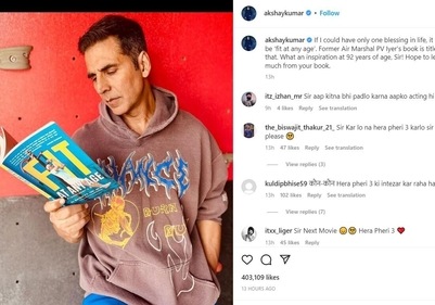A glimpse of Akshay Kumar's post.
