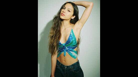 Olivia Rodrigo in a sequinned butterfly top with low rise jeans (Photo: Instagram)