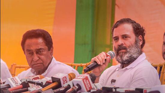 Congress leaders Rahul Gandhi and Kamal Nath. (PTI)