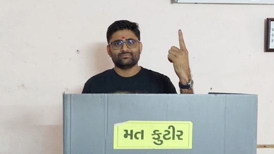 Gujarat assembly election: AAP state unit president Gopal Italia cast his vote. Gujarat assembly election: AAP state unit president Gopal Italia cast his vote.