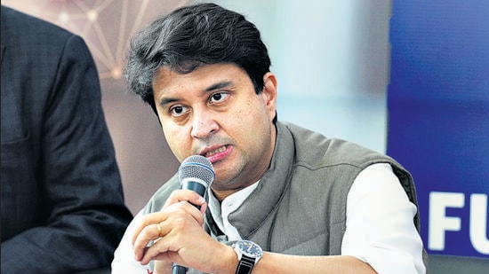 New Delhi: Union Minister for Civil Aviation Jyotiraditya Scindia addresses the media after the launch of DigiYatra facility at Terminal 3 of Indira Gandhi International Airport in New Delhi, Thursday, Dec. 1, 2022. DigiYatra is conceived to achieve contactless, seamless processing of passengers at airports based on Facial Recognition Technology (FRT). (PTI Photo/Kamal Singh)(PTI12_01_2022_000127B) (PTI)