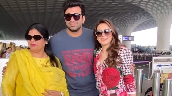 Hansika Motwani jetted out of Mumbai on Thursday, days ahead of her wedding with Sohael Kathuriya. She was with her mother and another person. Her wedding is slated to take place this month. (Varinder Chawla)((Varinder Chawla))