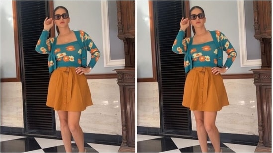 Sunny Leone’s floral prime, quick skirt is ideal for a summer season getaway 12 Sunny decked up in minimal makeup to complement her attire. In nude eyeshadow, black eyeliner, black kohl, mascara-laden eyelashes, drawn eyebrows, contoured cheeks and a shade of nude lipstick, Sunny aced the look to perfection.(Instagram/@sunnyleone)