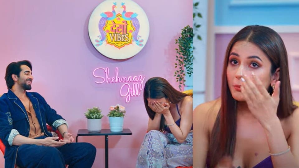 Shehnaaz Gill with Ayushmann Khurrana on her show Desi Vibes With Shehnaaz Gill. Shehnaaz Gill with Ayushmann Khurrana on her show Desi Vibes With Shehnaaz Gill.