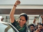 K Kavitha greets the supporters outside her residence in Hyderabad on Thursday. (ANI) K Kavitha greets the supporters outside her residence in Hyderabad on Thursday. (ANI)