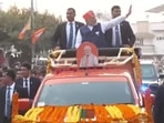 Prime Minister Narendra Modi holds a three-hour mega roadshow in Ahmedabad. (ANI)