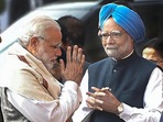 Prime Minister Narendra Modi with former PM Manmohan Singh. Prime Minister Narendra Modi with former PM Manmohan Singh.