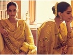 Sonam Kapoor's yellow anarkali for wedding celebrations serves a bridal Haldi look. (Instagram) Sonam Kapoor's yellow anarkali for wedding celebrations serves a bridal Haldi look. (Instagram)