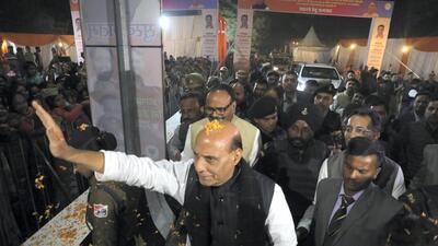 Defence minister Rajnath Singh at the inauguration of the Bangla Bazar railway overbridge in Lucknow. (ANI PHOTO) Defence minister Rajnath Singh at the inauguration of the Bangla Bazar railway overbridge in Lucknow. (ANI PHOTO)