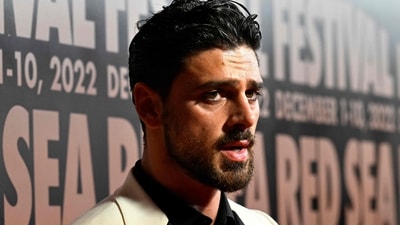 Italian actor, model and singer Michele Morrone during the opening ceremony of the Red Sea International Film Festival in Saudi Arabia's Jeddah on December 1. (AFP) Italian actor, model and singer Michele Morrone during the opening ceremony of the Red Sea International Film Festival in Saudi Arabia's Jeddah on December 1. (AFP)