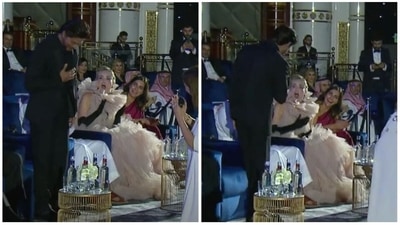 Shah Rukh Khan and Sharon Stone at the Red Sea Film Festival on Thursday.