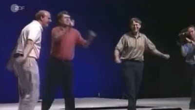 The image, taken from the viral Twitter video, shows Bill Gates dancing at Microsoft Windows 1995 launch party. (Screengrab)