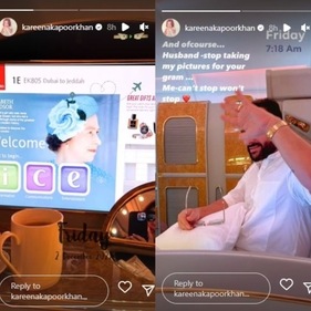 Kareena on Friday morning shared pictures from her flight. Kareena on Friday morning shared pictures from her flight.