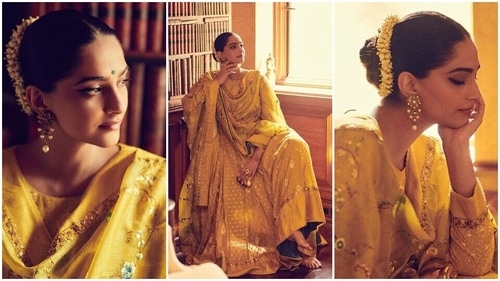 Sonam Kapoor looks stunning in a yellow anarkali suit. (Instagram) Sonam Kapoor looks stunning in a yellow anarkali suit. (Instagram)