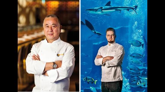 Nobu (left) is the best known chef in the complex, but Gregoire Berger (right) is the rising star Nobu (left) is the best known chef in the complex, but Gregoire Berger (right) is the rising star