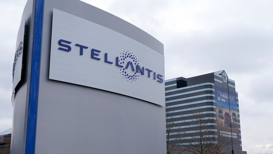 The Stellantis sign is seen outside the Chrysler Technology Centre,(AP)