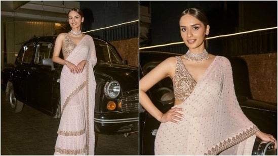 Manushi Chhillar’s white tiered chiffon saree is winning the Internet