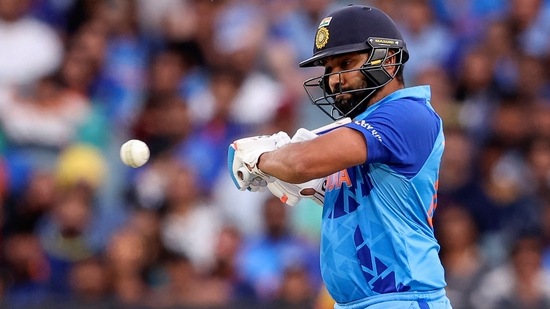 India's Rohit Sharma plays a shot