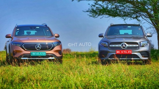 The EQB is the all-electric version of Mercedes GLB (right) which is also going to be launched with it. Mercedes is targeting an audience which desires three-rows of seating space in an SUV body shape. The EQB is the all-electric version of Mercedes GLB (right) which is also going to be launched with it. Mercedes is targeting an audience which desires three-rows of seating space in an SUV body shape.