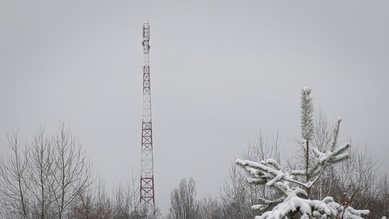 Russia-Ukraine War: A view of a phone tower of Ukrainian mobile telephone network operator Kyivstar.(AP) Russia-Ukraine War: A view of a phone tower of Ukrainian mobile telephone network operator Kyivstar.(AP)