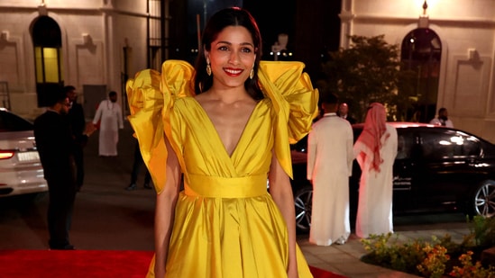Freida Pinto arriving on the red carpet at the Red Sea Film International Festival.(AFP)