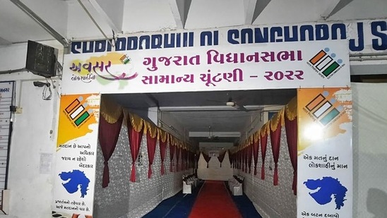 A polling booth in Gujarat's Jamnagar. (ANI) A polling booth in Gujarat's Jamnagar. (ANI)