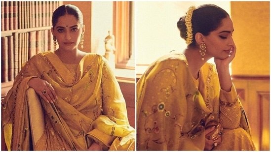 Sonam Kapoor's yellow anarkali for wedding celebrations serves a bridal Haldi look. (Instagram)