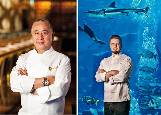 Nobu (left) is the best known chef in the complex, but Gregoire Berger (right) is the rising star Nobu (left) is the best known chef in the complex, but Gregoire Berger (right) is the rising star
