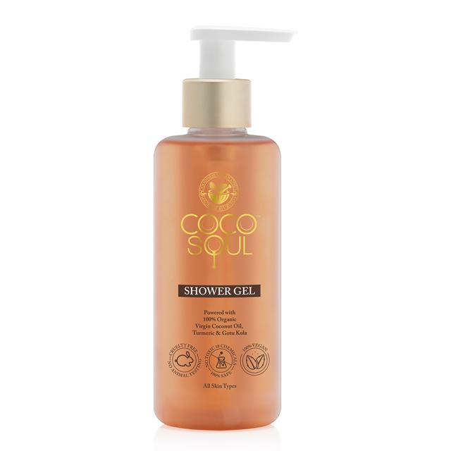 This wonderful shower gel is powered with Virgin Coconut Oil, Turmeric and other ayurvedic herbs. Leaves the skin clean, nourished and hydrated. (Shower gel by Coco Soul) This wonderful shower gel is powered with Virgin Coconut Oil, Turmeric and other ayurvedic herbs. Leaves the skin clean, nourished and hydrated. (Shower gel by Coco Soul)