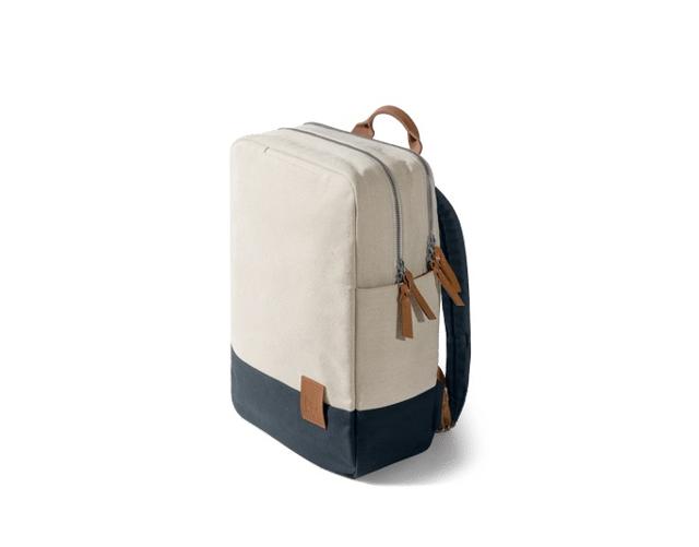 This spacious, box shaped, muti compartment and functional backpack will fit just about everything you need. (The Ivory & Navy 9 to 9 backpack by Daily Objects) This spacious, box shaped, muti compartment and functional backpack will fit just about everything you need. (The Ivory & Navy 9 to 9 backpack by Daily Objects)