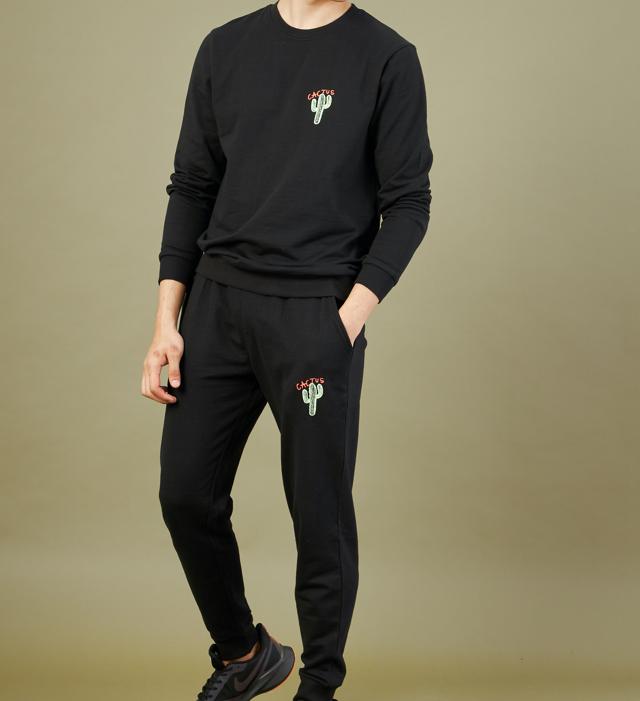 Sweatsuits for day and casual wear, as and when the weather turns. (Cactus embroidered sweatshirt and joggers by Sassafras) Sweatsuits for day and casual wear, as and when the weather turns. (Cactus embroidered sweatshirt and joggers by Sassafras)