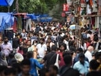A large gathering at Sarojini Nagar market in Delhi. (HT Photo)