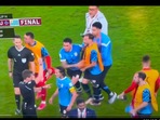 Screengrab of Uruguayan players scuffling with German referee Daniel Siebert (twitter) Screengrab of Uruguayan players scuffling with German referee Daniel Siebert (twitter)