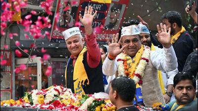 Delhi deputy chief minister Manish Sisodia during a public meeting for the MCD elections in New Delhi on Friday. (Manish Sisodia/Twitter) Delhi deputy chief minister Manish Sisodia during a public meeting for the MCD elections in New Delhi on Friday. (Manish Sisodia/Twitter)