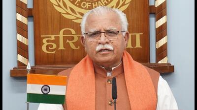 The newly elected zila parishad members, sarpanches and block samiti members took oath on Saturday where Haryana chief minister Manohar Lal Khattar joined the swearing-in ceremony virtually. (HT Photo)