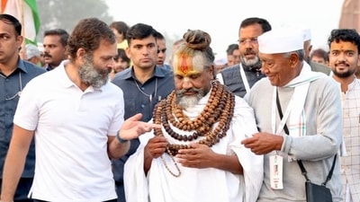 Computer Baba joins Rahul Gandhi-led Bharat Jodo Yatra. (@INCIndia) Computer Baba joins Rahul Gandhi-led Bharat Jodo Yatra. (@INCIndia)