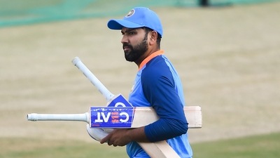 Indian captain Rohit Sharma during a practice session (PTI) Indian captain Rohit Sharma during a practice session (PTI)