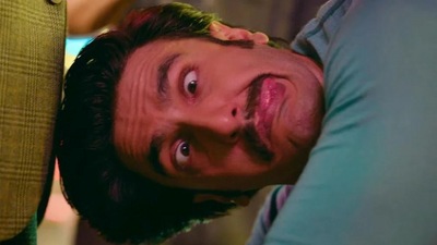 Ranveer Singh in a still from Cirkus. He has given such over-the-top expressions throughout.