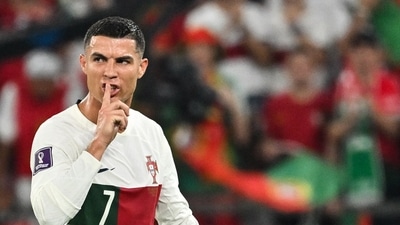 Portugal's forward Cristiano Ronaldo gestures during the Qatar 2022 World Cup Group H football match against South Korea (AFP)