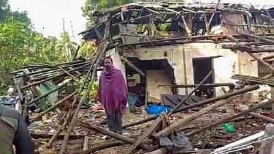 The house damaged in the explosion at Bhupotinagar village, in East Medinipur district of West Bengal. (PTI)