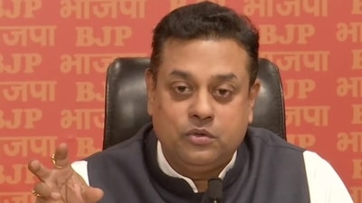 BJP national spokesperson Sambit Patra addressing press conference at party's headquarters in Delhi on Saturday. (ANI)