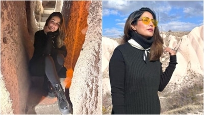 Hina Khan is currently busy sharing snippets from her trip diaries on her Instagram profile. The actor recently flew to Turkey for a vacation and since then her Instagram profile has been replete with her ventures in the country. From posing in front of stunning locations in turkey to gazing out to a sky full of hot air balloons in Cappadocia, Hina is giving us major travel goals. The actor shared a fresh set of snippets on Saturday. (Instagram/@realhinakhan) Hina Khan is currently busy sharing snippets from her trip diaries on her Instagram profile. The actor recently flew to Turkey for a vacation and since then her Instagram profile has been replete with her ventures in the country. From posing in front of stunning locations in turkey to gazing out to a sky full of hot air balloons in Cappadocia, Hina is giving us major travel goals. The actor shared a fresh set of snippets on Saturday. (Instagram/@realhinakhan)