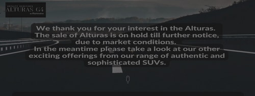 A screenshot of the official website of the Alturas G4 (auto.mahindra.com). A screenshot of the official website of the Alturas G4 (auto.mahindra.com).