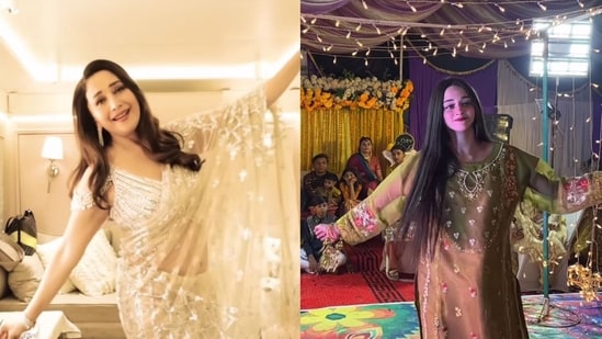Madhuri Dixit dances to the viral trend song Mera Dil Yeh Pukare Aaja, made popular by Pakistani girl Ayesha. 