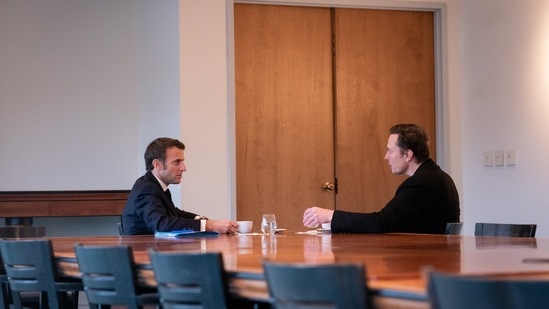 French President Emmanuel Macron meets Twitter boss Elon Musk in New Orleans.(@EmmanuelMacron) French President Emmanuel Macron meets Twitter boss Elon Musk in New Orleans.(@EmmanuelMacron)