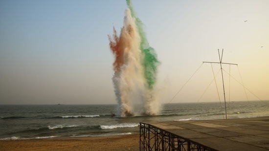 Glimpse of dress rehearsal being conducted ahead of Navy Day celebration on Sunday.(Twitter/@airnewsalerts) Glimpse of dress rehearsal being conducted ahead of Navy Day celebration on Sunday.(Twitter/@airnewsalerts)