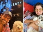 Kartik Aaryan and Farah Khan with their dogs Katori and Smoochy respectively. Kartik Aaryan and Farah Khan with their dogs Katori and Smoochy respectively.